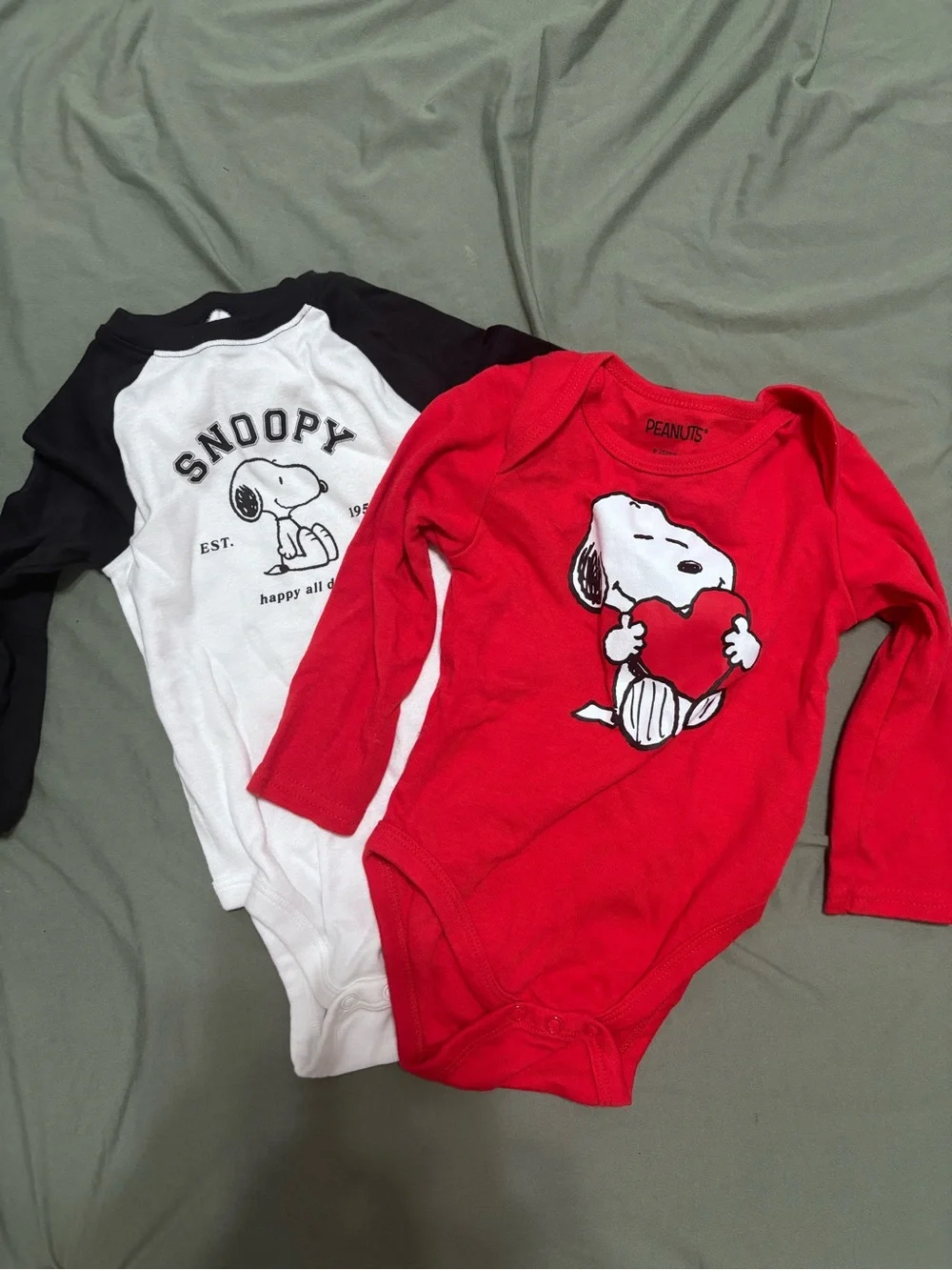 Two Peanuts Snoopy Long-Sleeve Baby One-Piece 18 months